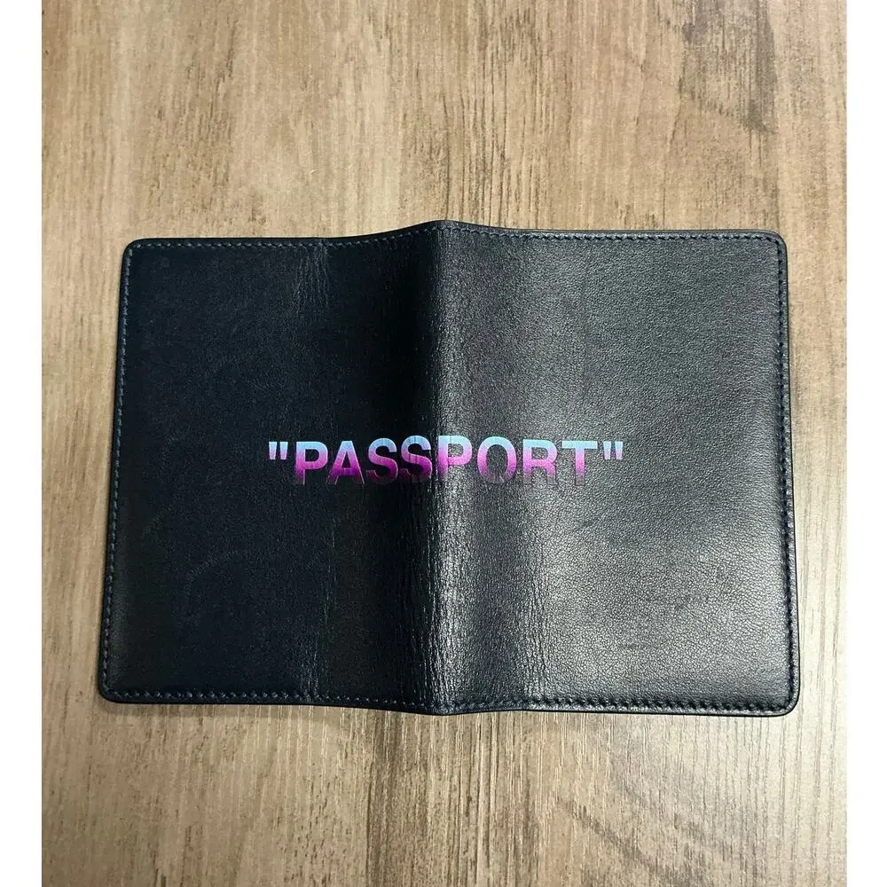 Off-White Blue Quote Genuine Leather Passport Holder